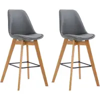 CLP Set van 2 barkrukken Metz, bekleed met kunstleer, met rugleuning en voetsteun | Kleur: grijs, frame: naturel
