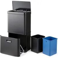 Costway Vuilnisemmer 3 vakken, 56 l afvalscheidingssysteem incl. 2 uitneembare afvalemmers 2 x 10 l + 36 L, elektrische afvalemmer met sensor en softclose-deksel, voor keuken, kantoor (zwart)