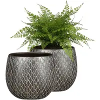 Mica Decorations Bloempot / plantenpot Madeira - 2x - zilver - terracotta - 14 x 14 cm - schubbenpatroon
