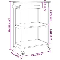 vidaXL Keuken Trolley MONZA Zwart 60 x 40 x 88,5 cm Massief vurenhout