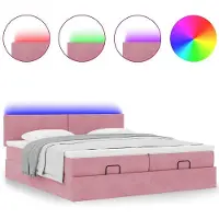 vidaXL Ottoman bed met matrassen en LED's 200x200cm fluweel roze