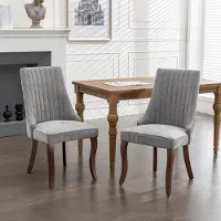 OKWISH Eetkamerstoel Set Van 2 - Ergonomische Hoge Rugleuning Met Siernagels - Comfortabele Chenille Bekleding - Massief Hout - Grijs