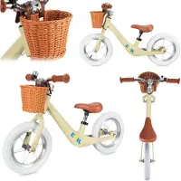 Coil Loopfiets met Rieten Mand – Kinder Loopfiets met Verstelbaar Zadel & Lekvrije Banden – 12 inch wielen - Stijlvol, licht en veilig - Vanaf 2 Jaar - Groente