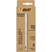 BIC Balpen Cristal Re-new medium zilver + 2 vullingen blauw