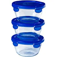 Pyrex - Cook & Go Schaal Rond met Deksel Set van 3 Stuks - Borosilicaatglas - Transparant -