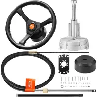 Vevor Buitenboordmotor Stuursysteem 16 Voet Buitenboordmotor Stuurset 16 Voet Boot Stuurkabel met 13 Inch Wiel Duurzaam Maritiem Stuursysteem