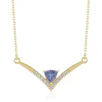 Cavill - Zilveren Halsketting - 925 Sterling Zilver Verguld - Onverhitte Tanzaniet 0,57 ct Trilliant - Blauwpaarse Luxe Sieraad