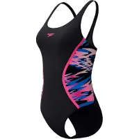 Speedo Hyperboom Muscleback Dames Sportbadpak - Kleurvast Badpak Dames - Chloorbestendig Zwempak Dames - Sportbadpak Dames met Muscleback-rug - Zwart/Roze - 38