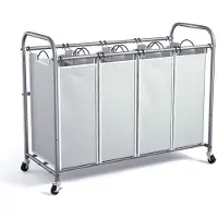 Mira Wassorteerder 4 vakken - Wasmand 4 vakken - Wasmand Op Wieltjes – Grijs - ‎100cm x 43cm x 81cm
