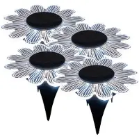 Anna's Collection Solar prikspot bloem - 4x - 15 cm - helder/warm wit - kunststof - grondspot - tuinverlichting grondpin - steker