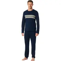 Schiesser Pyjama lang ' Casual Nightwear ' beige / navy / grijs