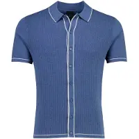 Bugatti knitted poloshirt witte blauw witte rand doorknoops
