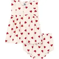 Petit Bateau Katoenen babyjurkje met hartjesprint en pofbroekje Meisjes Kledingset - Rood