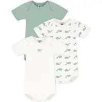 Petit Bateau Setje van katoenen body's met korte mouwen en walvisprint Unisex Rompertje - Wit/Groen + Blauw + Wit/Blauw