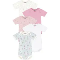 Petit Bateau Setje van katoenen body's met korte mouwen en bloemenprint Meisjes Rompertje - Roze + Wit/Groen + Roze + Wit/Blau + Wit