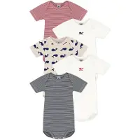 Petit Bateau Setje van katoenen body's met korte mouwen en walvisprint Unisex Rompertje - Blauw/Wit + Wit/Blauw + Beige/Blauw + Wit/Rood + Rood/Wit