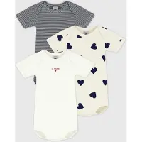 Petit Bateau Setje van katoenen babybody's met korte mouwen en hartjesprint Unisex Rompertje - Blauw/Wit + Blauw + Wit
