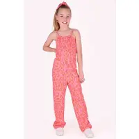B.NOSY jumpsuit roze met panterprint Meisjes Polyester Vierkante hals Dierenprint - maat 158/164