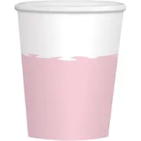 Amscan RIETHMULLER - 8 roze en witte kartonnen bekers 250 ml voor babyshower