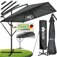 Tillvex Aluminium Parasol rechthoekig Ø 330 cm + afdekking met zwengel | Zweefparasol met standaard en windscherm, uv-bescherming, waterdicht, 360 graden draaibaar