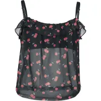 Pussy deluxe - Rockabilly Top - Sweet Cherries - S tot XXL - voor Vrouwen - zwart - Maat XXL