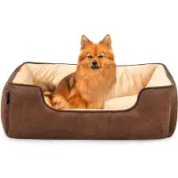 Lionto Hondenbed – 2-in-1 omkeerbaar mandje, zacht gevoerd en gemakkelijk schoon te maken, met diepe instap, 80x60 cm, bruin/beige