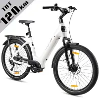 TTGO Elektrische Fiets - Stadsfiets 27.5 Inch - Middenmotor - 18Ah Accu tot 120 km - Shimano 9 Versnellingen - Hydraulische Schijfremmen - Wit