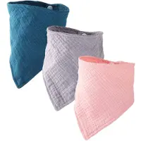 LONGZIMING -Set van 3 Baby Slabbetjes - Sneldrogend, Organisch Katoen (Koningsblauw, Donkergrijs, Roze)