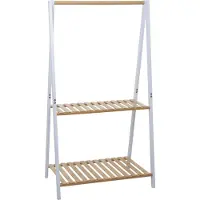 MCW Bamboe kapstok -Q32, kapstok, kledingrek, schoenenrek, met stang en 2 planken, 130x70x44 cm ~ naturel-wit