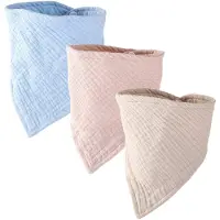 LONGZIMING -Set van 3 Baby Slabbetjes - Hygi毛nisch en Duurzaam (Lichtblauw, Perzikroze, Khaki)