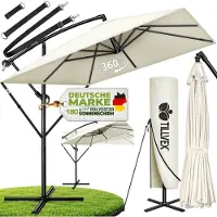 Tillvex Aluminium Parasol rechthoekig Ø 330 cm + afdekking met zwengel | Zweefparasol met standaard en windscherm, uv-bescherming, waterdicht, 360 graden draaibaar