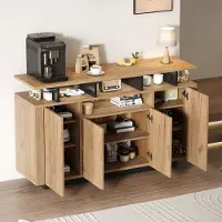 OKWISH Dressoir - 4 Deuren En 3 Open Vakken - Voor Woonkamer Hal Of Kantoor - Spaanplaat Natural Zwart - 140x40x85 Cm