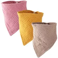 LONGZIMING -Set van 3 Baby Slabbetjes - Sneldrogend, Organisch Katoen (Diep Rozenrood, Mosterdgeel, Baksteenrood)