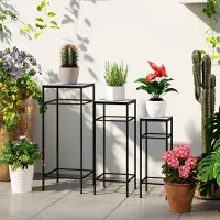 MODFU - Plantenstandaard Set Van 3 - Stapelbaar - Metalen Frame - Mozaïekblad - Blauw En Wit