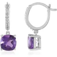 Cavill - Zilveren Oorbellen 925 Sterling - Zambia Amethist 3,078 ct Antiek Cushion Cut - Witte Topaas 0,234 ct - Gerhodineerd Elegant Sieraad