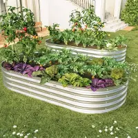 MODFU Set Van 2 Verhoogde Moestuinbakken – Open Bodem & Verzinkt Staal – 182,9x91,5x30,5 cm – Voor Tuin of Moestuin – Metaal – Zilver