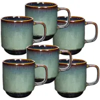 COSY&TRENDY Jade Verde Beker - Koffiemok - Theekopje - Set van 6 - Rond Design - Aardewerk - 300ml - Donkergroen