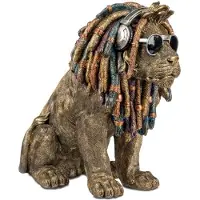 Formano Leeuw - Rasta - Relax - Dreadlocks - Beeld - Polyresin - Goud - - 33x28x15cm - Beeld - Decoratie - Cool!!