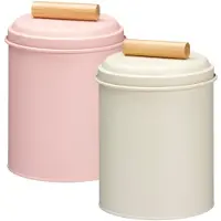 Excellent houseware Voorraadpotten set - 2x - koekjes bewaarblik - 14 x 20 cm - metaal - roze / wit