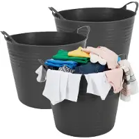 Excellent houseware flexibele wasmand - 3x - zwart - 27 liter - kunststof - 37 x 37 x 30 cm