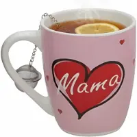 Gerimport Moederdag cadeau mok - roze - 360 ml - hartjes - liefde