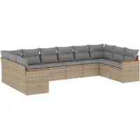 vidaXL 10-delige Loungeset met kussens poly rattan gemengd beige