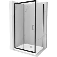 Mexen Apia douchecabine schuifdeur 140 x 70 , transparant, zwart + Flat douchebak, wit- 840-140-070-70-00-4010B