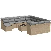 vidaXL 13-delige Loungeset met kussens poly rattan beige