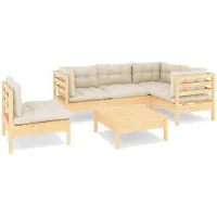 vidaXL 6-delige Loungeset met crèmekleurige kussens grenenhout