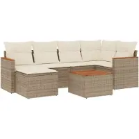 vidaXL 7-delige tuinmeubelset met kussens, beige, van polyrotan