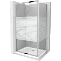 Mexen Apia schuifdouchecabine 100 x 80 , witte strepen, chroom + Flat douchebak - 840-100-080-01-20-4010