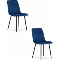 Leobert Set van 2 Eetkamerstoelen LAVA - Donkerblauw - Zwarte Metalen Poten - Velvet Bekleding - Industriële Stijl, Max. 110 kg, Ergonomisch Design, Comfortabele Zitting