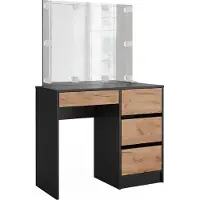 Vicco Sherry Kaptafel – 90 x 75 cm met spiegel & LED-verlichting Antraciet/gouden eik