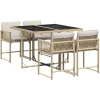 vidaXL 5-delige Tuinset met kussens poly rattan beige